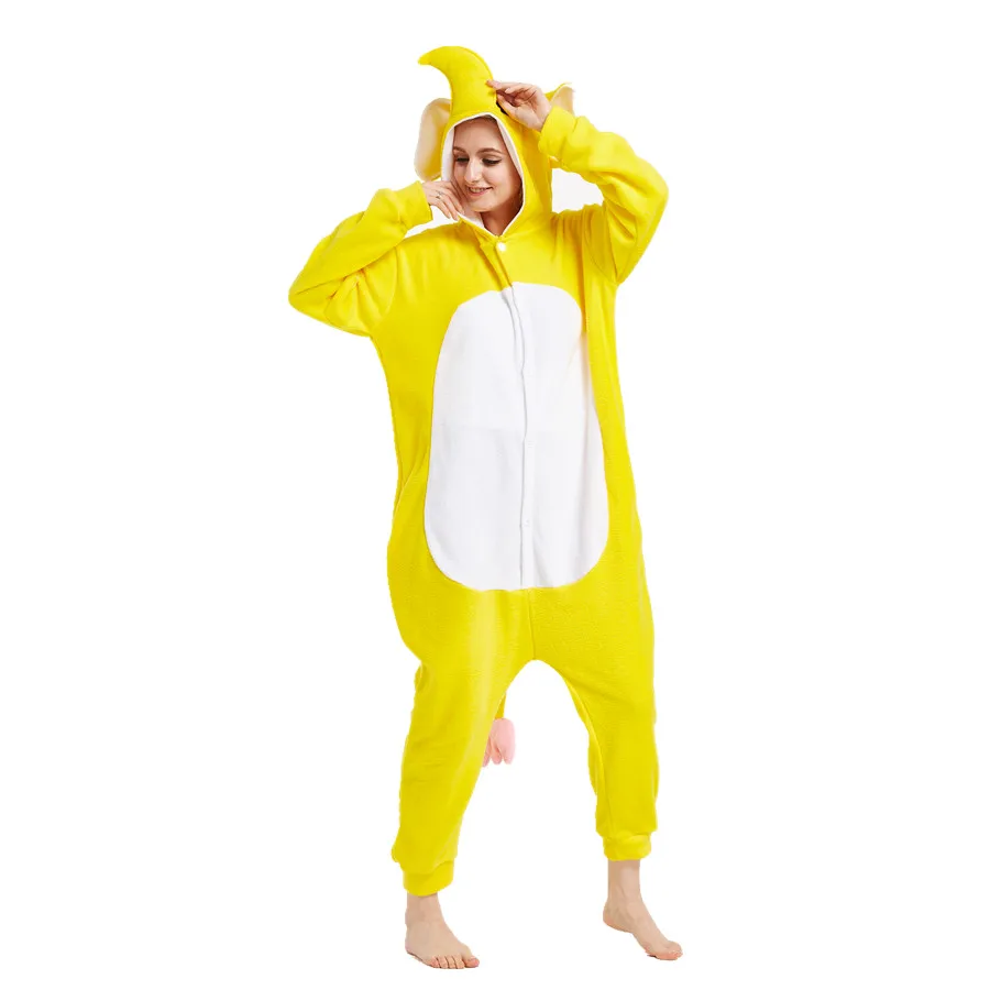 Adults Polar Fleece Kigurumi Yellow Elephant Women's and Men's Onesies Pajamas Cosplay Costume for Halloween and Carnival Party