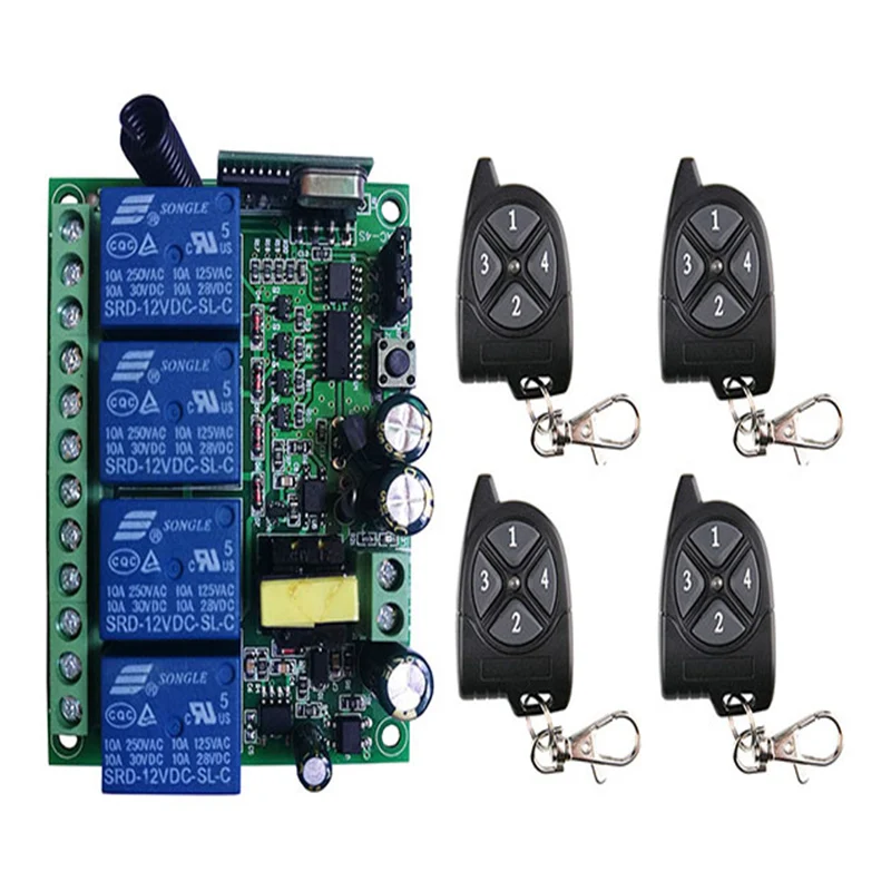 

AC110V 220V 230V 4CH 4 CH 10A Relay Radio Remote Control Switch Receiver &1 2 3 4 Transmitter Learning Code window/Garage Door