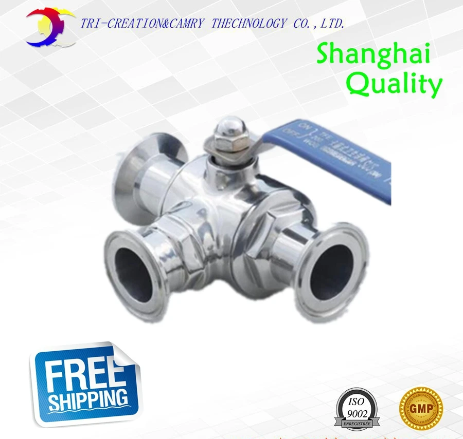 

1 1/2" DN32 sanitary stainless steel ball valve,3 way 316 quick-installed/food grade manual clamp ball valve_handle T port valve