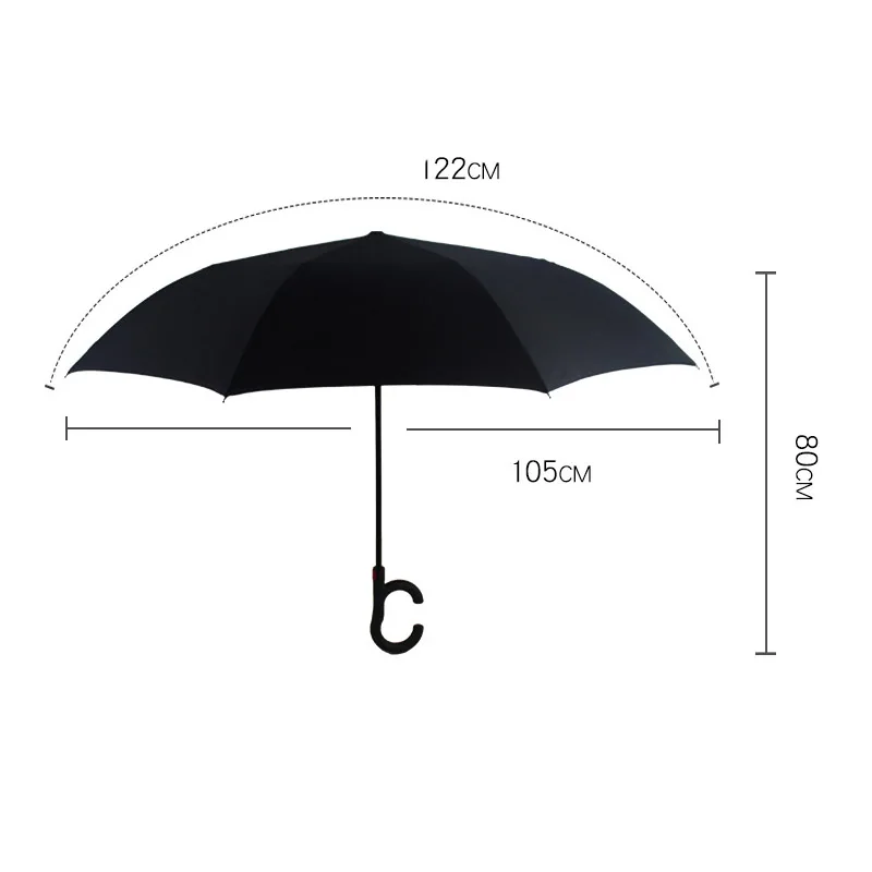 Hot C Handle Reverse Folding Umbrella Man Women Sun Rain Car Semi-automatic Umbrellas Double Layer Anti UV Self Stand Parapluie