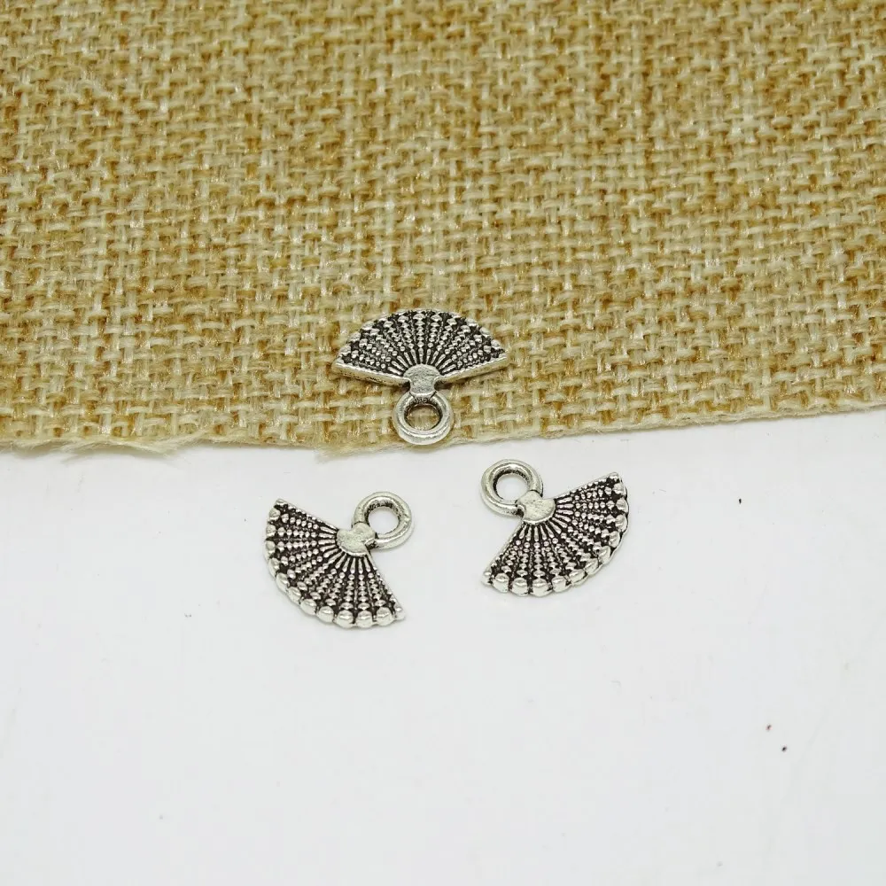 DIY Metal Alloy Jewelry Charms Antique Silver Fan pendants suit for Bracelets Earring drops 14x12mm, 100pcs/lot