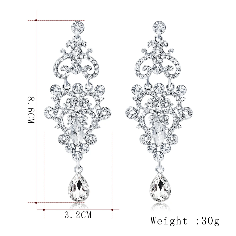 TREAZY Silver Color Crystal Chandelier Long Earrings For Women Bridal Dangle Drop Earrings Wedding Engagement Jewelry Gifts