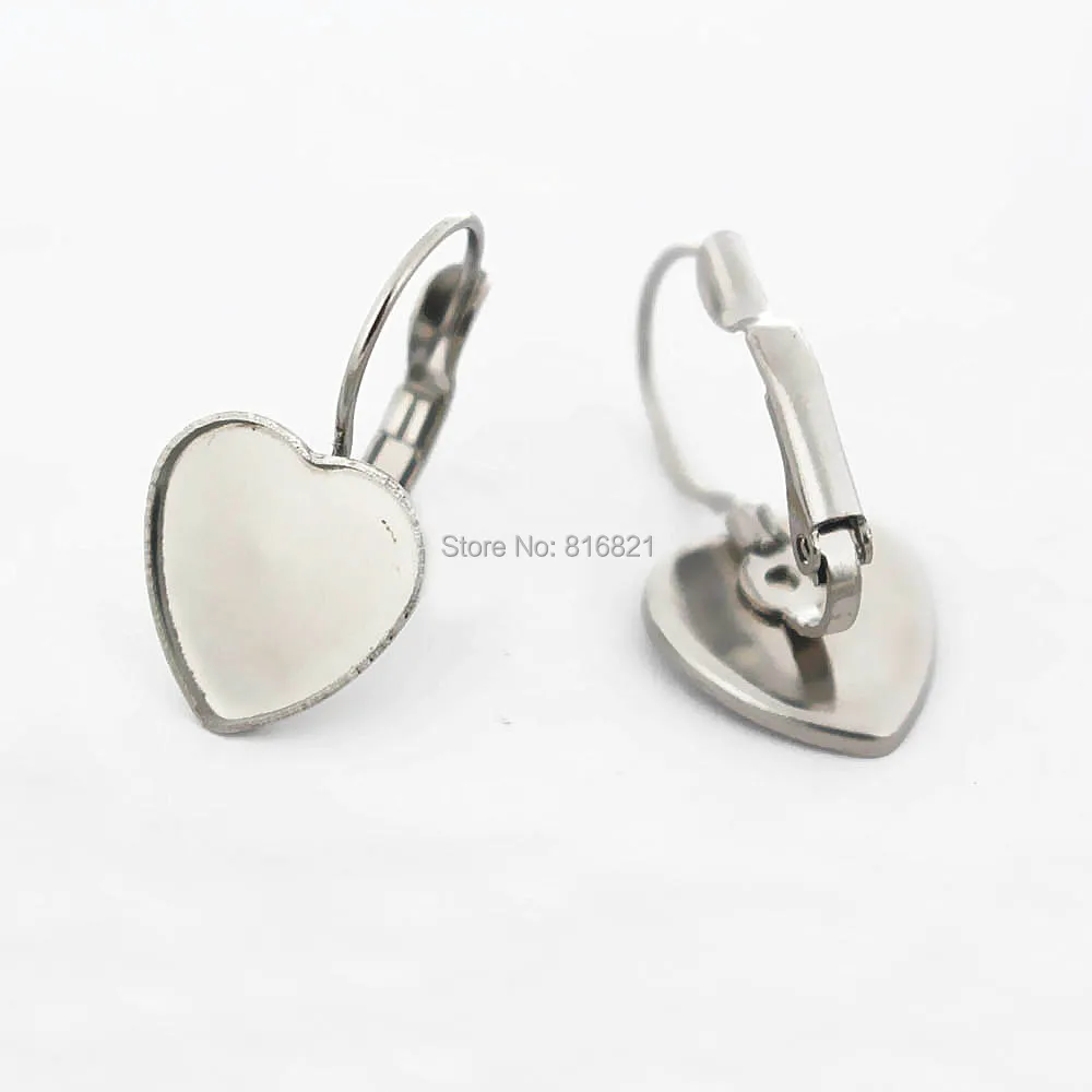 

100 шт. 12 мм зажим для ушей из нержавеющей стали, проволочные серьги-крючки, ободок в форме сердца, смола, камея, кабошоны, основания, фурнитура «сделай сам», вещи