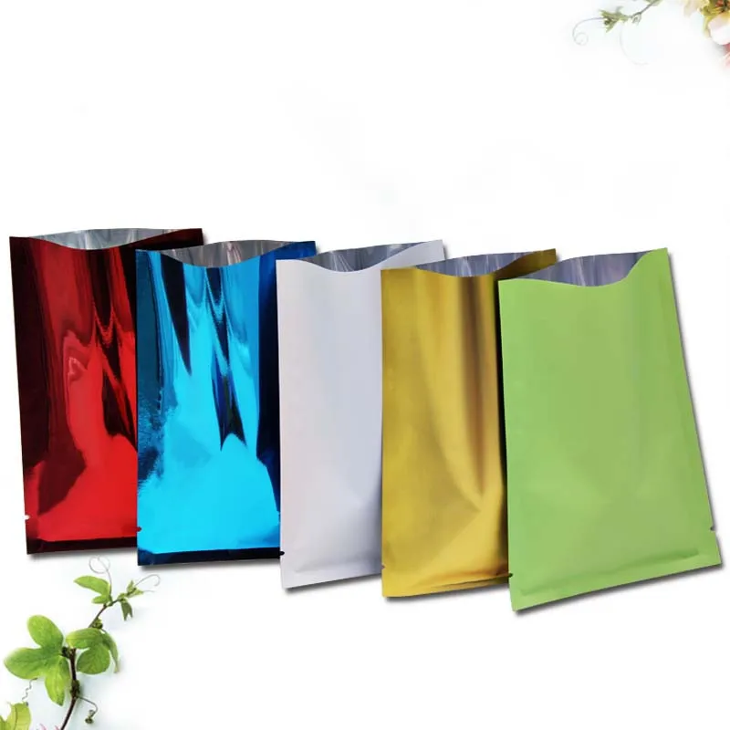 10*15cm Coloured Heat Seal Mylar Storage Bags Tea Coffee Powder Open Top Plain Glossy Aluminum Foil Vacuum Seal Pack Pocket Bag