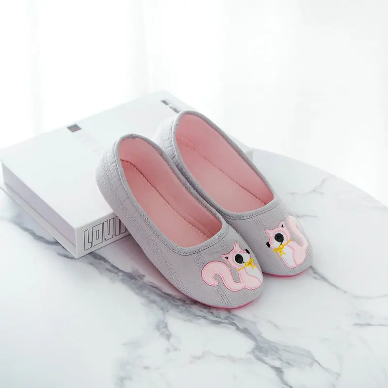 Spring New Style Cute Little Squirrel Single Shoes Cute Cartoon Women Shoes Soft Soles Slip Office Home Female Slippers