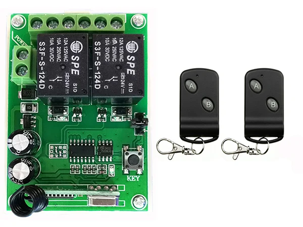 DC24V 2CH Relay nirkabel pengendali jarak jauh penerima saklar pemancar belajar 315/433 biasanya terbuka/tertutup akses pintu LED/lampu