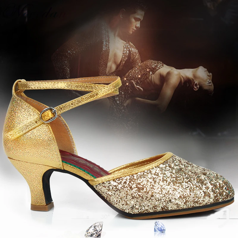 Zapatos de baile modernos para mujer y niña, calzado de tacón bajo para baile de Tango, Vals, exterior e interior, Punta cerrada para Salsa