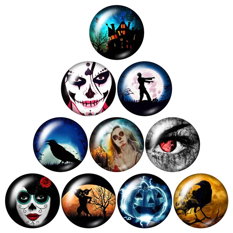 New Halloween pumpkin Witch 10pcs mixed 12mm/16mm/18mm/25mm Round photo glass cabochon demo flat back Making findings