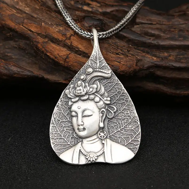 Unibabe 925 Sterling Silver Handmade Buddha Leaf Shape Pendant Jewelry (FGL)