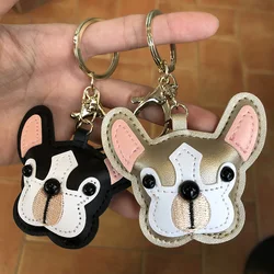 MPPM French Bulldog Leather Keychain Bag Charm Trinket Chaveiros Bulldog Bag Accessories Punk Style Pendan