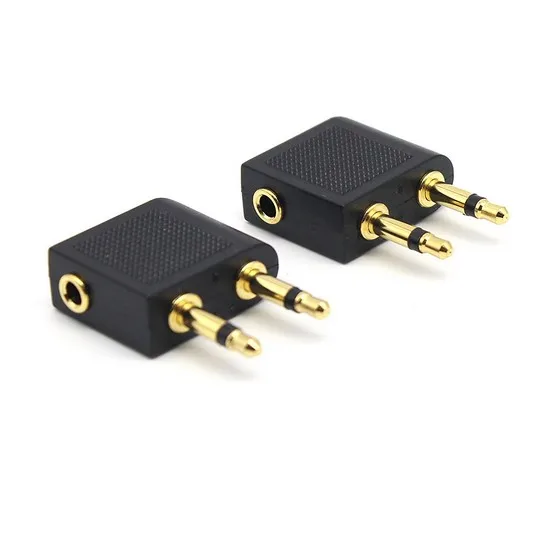 Adaptor colokan 3.5mm 2 buah, Adaptor konverter Headphone Audio soket Jack pesawat, Adaptor Headset Earphone perjalanan penerbangan