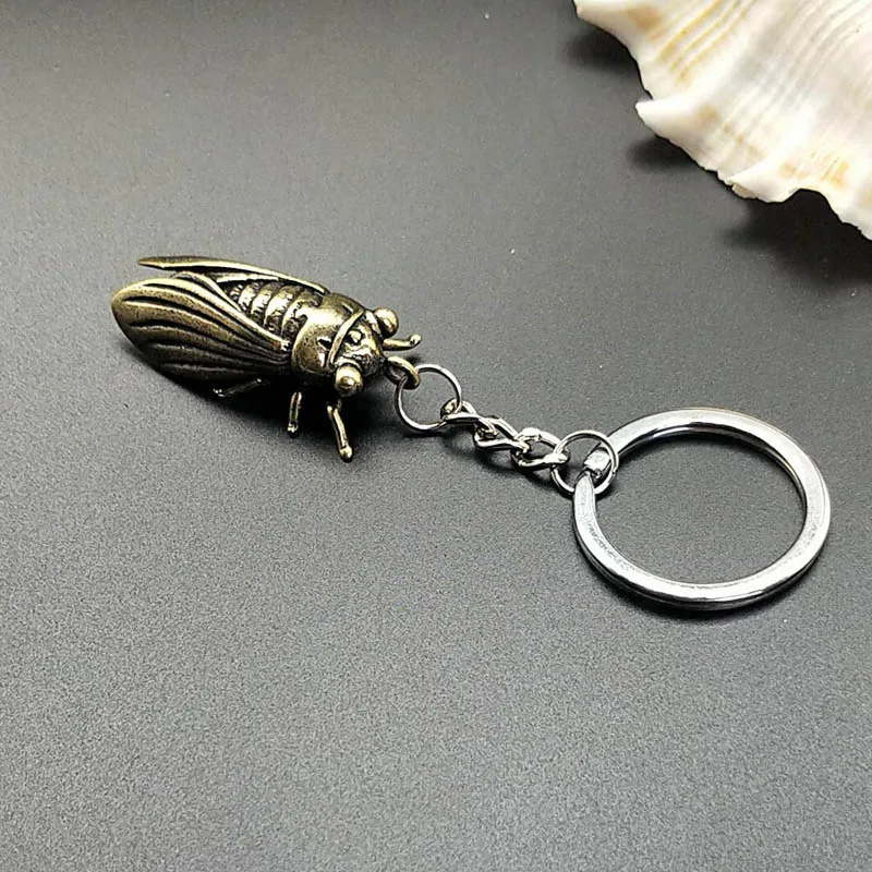 Real Copper 3D Animal Key Chain High Quality Simulation Arowana Cicada Tiger Bull Brass Car Key Ring Party New Gift Keychain