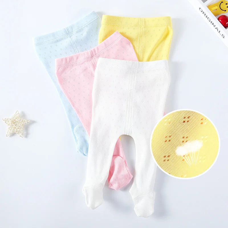 Baby summer breathable footies leggings infant 100% cotton mesh pants solid color tight newborn pants baby boy and girls clothes