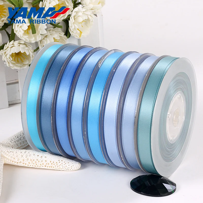YAMA 100% Polyester Single Face Satin Ribbons 25 28 32 38mm100Yards Light Blue for Handmade Rose Flowers Decoration Wedding