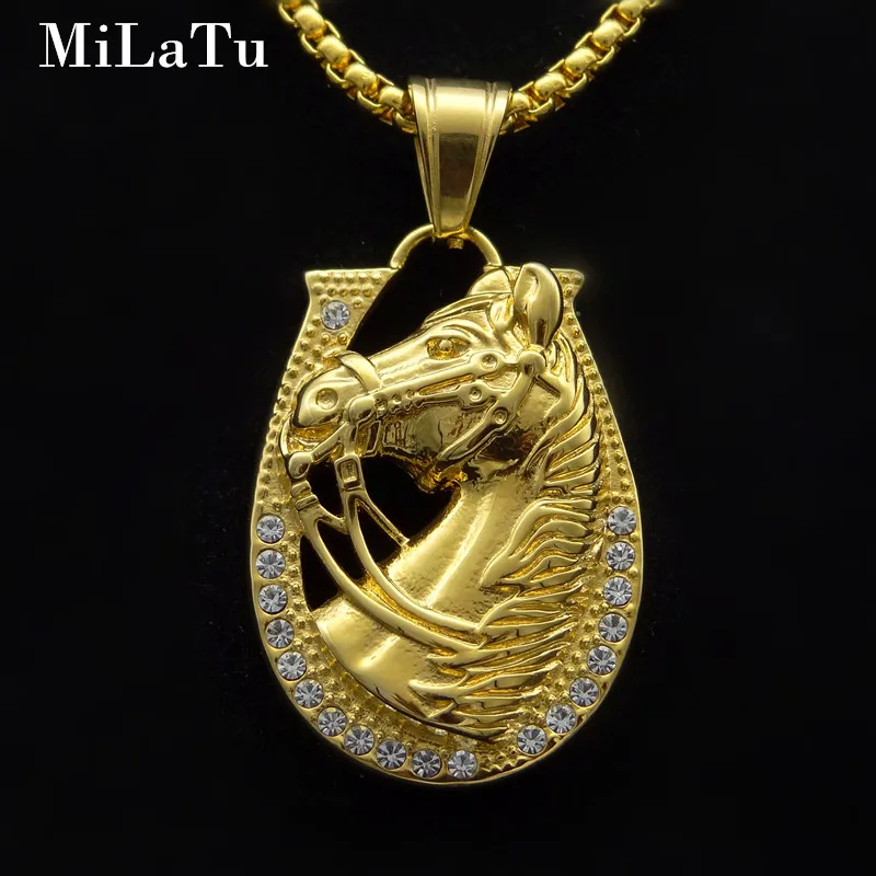 

Glittering Equestrianism Horse Head Pendants Necklaces Stainless Steel Derby Stallion Fans Horse Lovers Gift NE666G