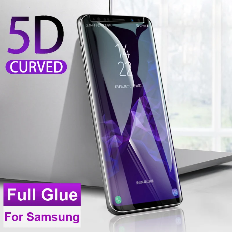 Tempered Glass Film for Samsung Galaxy S9 S8 Plus Note 8 9 Curved Edge Protective Full Glued Cover Screen Protector Ultra Thin