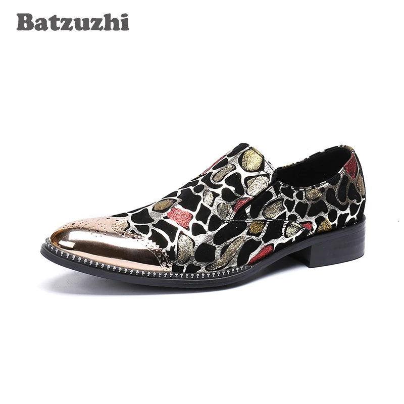 Batzuzhi Luxury Handmade Chaussures Hommes Men Shoes Metal Cap Toe Glitter Oxford Shoes for Men Leather Dress Shoes, Big US12