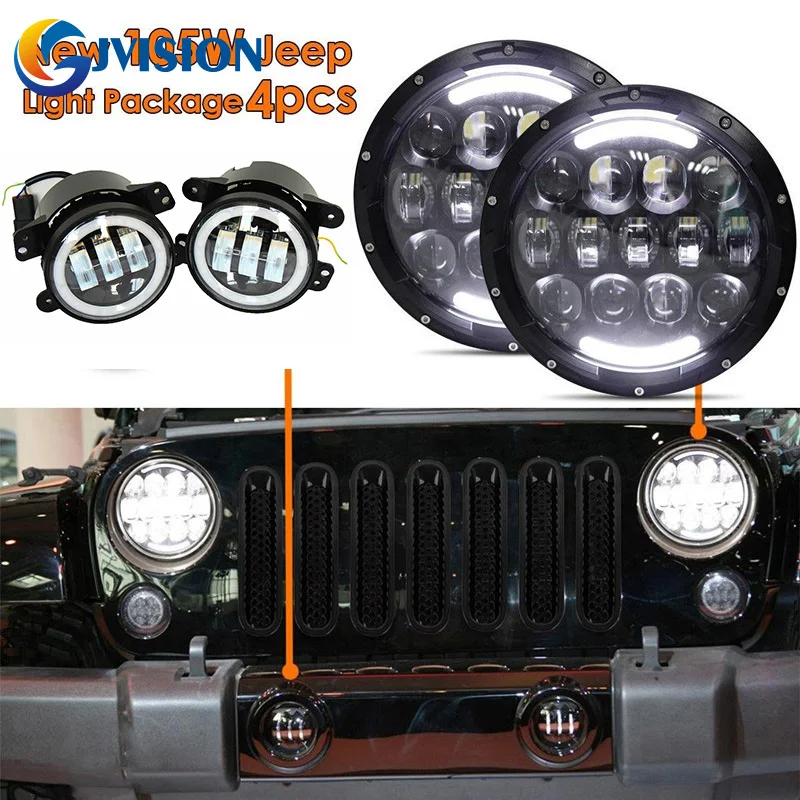 

DOT 105W 7 Inch Led Headlight DRL Car Led Light For Jeep Wrangler JK 4X4 Offroad and 4 inch 30W Halo Angel Eyes Fog Lights