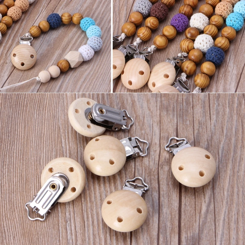 Baby Wooden Clips Pacifier Dummy Clip Holder Beech Rounded Circles Shape Wood Baby Feeding Accessories Soother Clasp