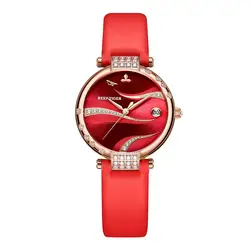 Reef Tiger/RT Rose Gold Case Stainless Steel Diamonds Fashion Womens Automatic Waterproof Red Dial Watches RGA1589