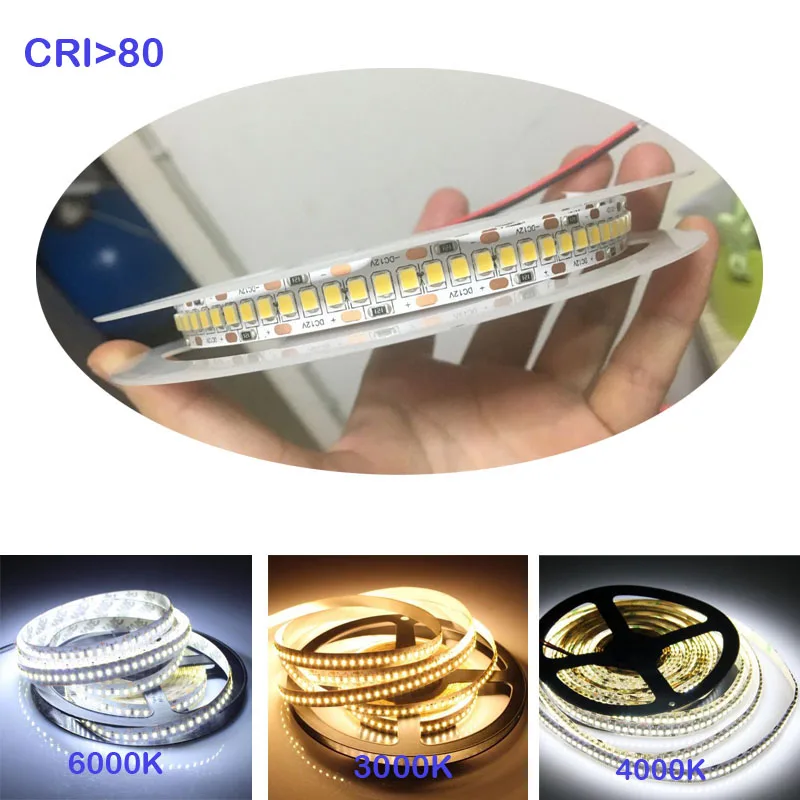 High CRI 80+  1200LED 5M 12V 24V IP20  2835 LED Strip  led Flexible light  showcase led 22lm Per LED strip white