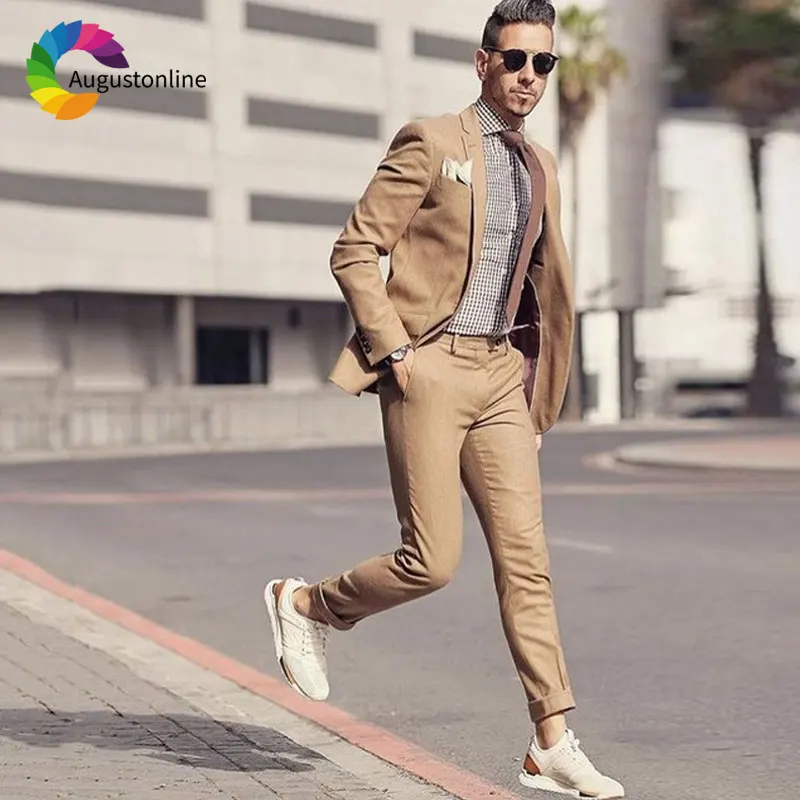 

Custom Made Khaki Men Suits for Wedding Men Suits with Pants Smart Casual Best Man Blazers Jacket 2 Pieces Slim Fit Groom Tuxedo