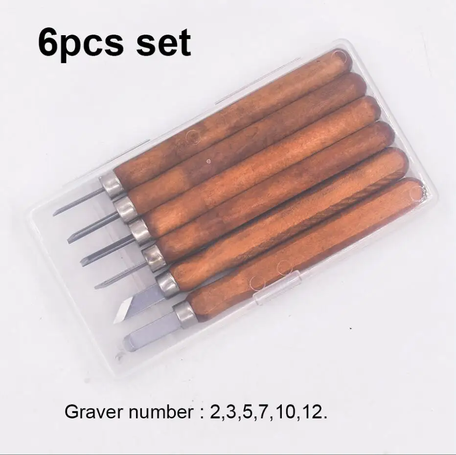 

6 in 1 Graver Knife Woodcut Engraving Sculpting Knifes Sharp Burin Nicking Tool Chisel 6pcs set Wood Carving Tools 25set/lot