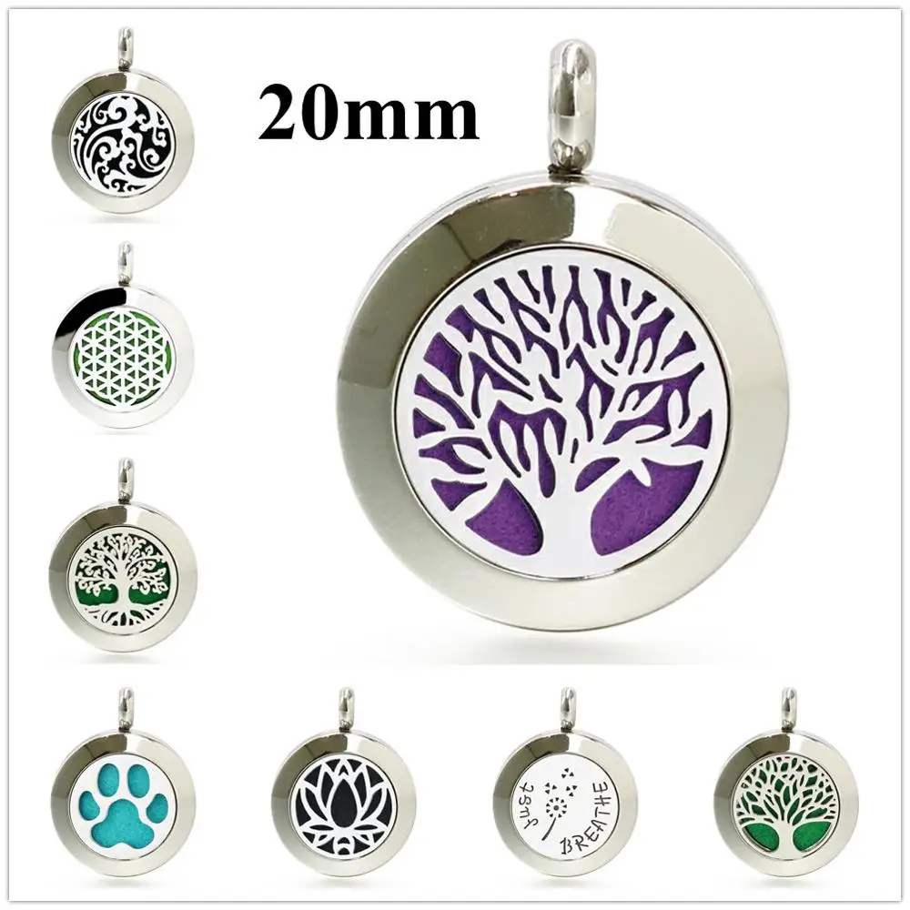 1pc Tree of Life 316L Stainless Steel Free 10Pads 20mm Essential Oil Diffuser Perfume Locket Pendant Necklace