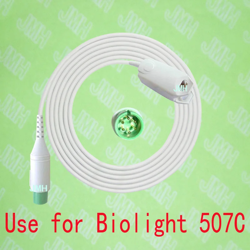 

Compatible with Biolight 507C Pulse Oximeter monitor , Adult finger clip spo2 sensor,Green 6pin redel.