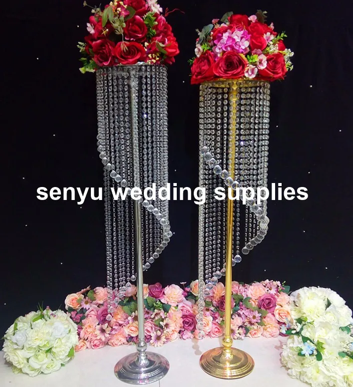 

10pcs)Gold Metal Wedding Flower Vase Flower Stand for Wedding Party acrylic crystal Table Centerpiece Road Led senyu0159