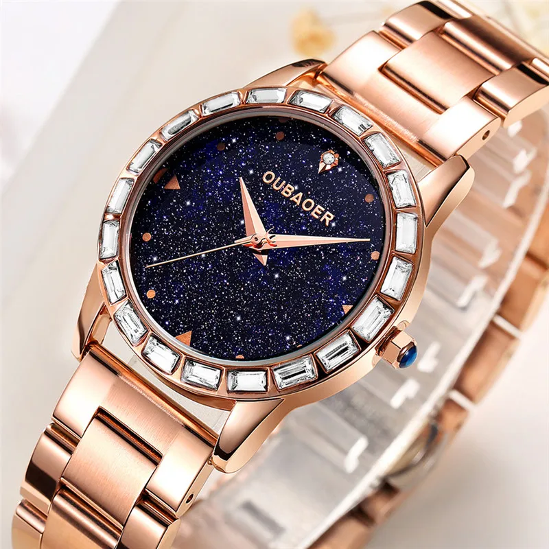 

Quartz Ladies Wristwatch female Rhinestone Dial OUBAOER Top Brand luxury Watch Women Dress watches Montre Femme Reloj Mujer