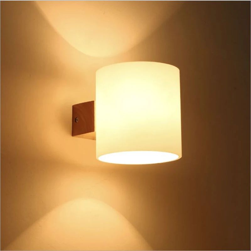 Solid Wood Wall Lamp Modern LED Bedside Lamp E27 Single Double Head Indoor Wall Lamp