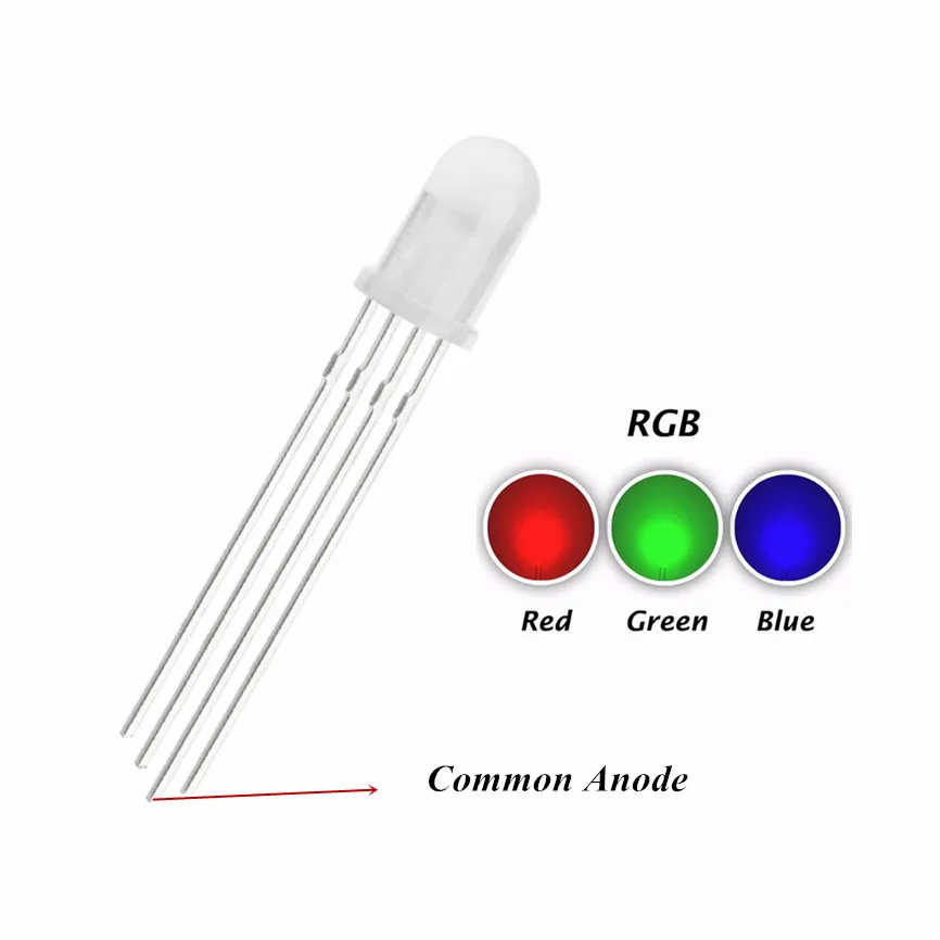 

1000PCS, 5mm RGB LED, Common Anode, Diffused, F5 Red Green Blue, Tricolor Lamp DIP-4 Wide Angle Light Beads Lamps