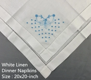 

Set of 12 Fshion Handkerchiefs White linen Hemstitched Table Napkin 20x20-inch Ladder Embroidery Flower Dinner Napkins