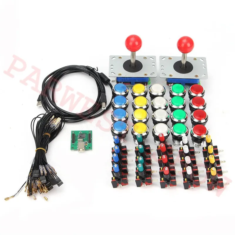 Arcade 2 Players DIY kit for ZIPPYY Joystick +Sliver Plated LED buttons +2 players USB Encoder to PC PS3 Raspberry Pi for Jamma