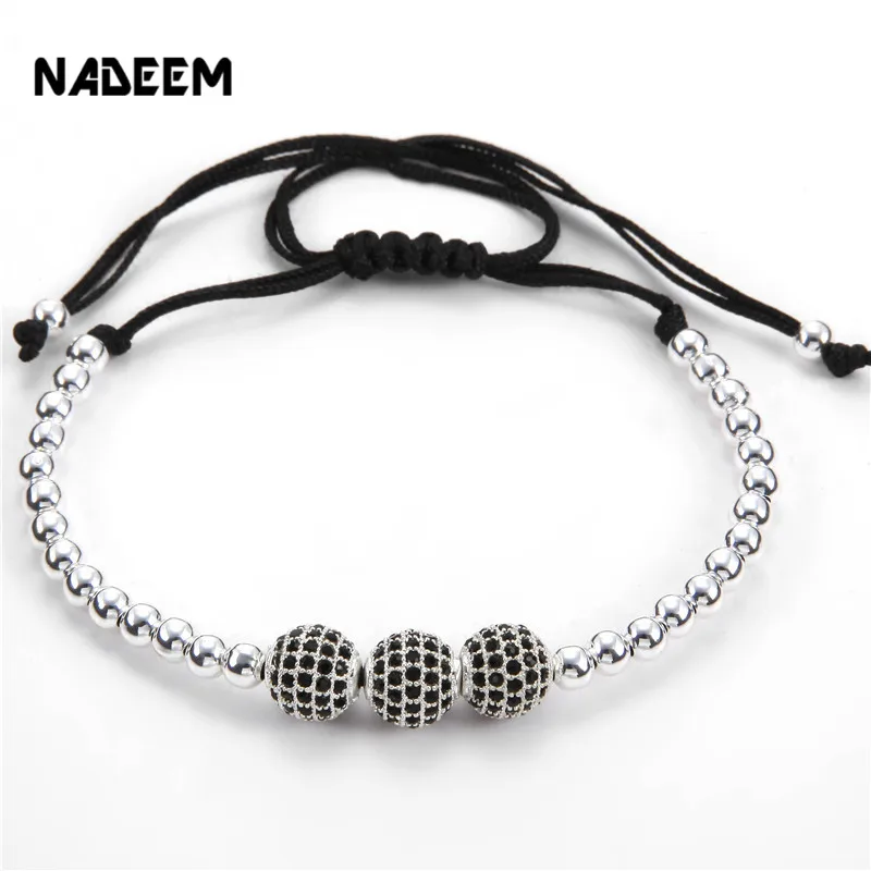 NADEEM Drop Shipping Gold Color Anil Arjandas 8mm Pave Setting Black CZ Copper Ball Bead Braiding Bracelet Women Gift Jewelry