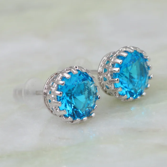 Party Jewelry SkyBlue Zircon Silver Color earrings Crystal Stud Earrings For Women Fashion Cute Jewelry E274