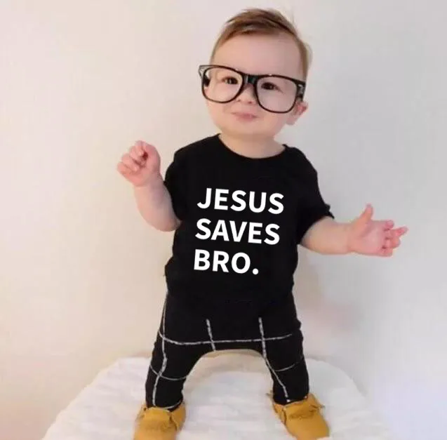 Jesus Saves Bro Baby Toddler Kids T Shirt Letter Print Tee Unisex Boys Girls Funny Religous Kids Summer Playing Shirt Outfits