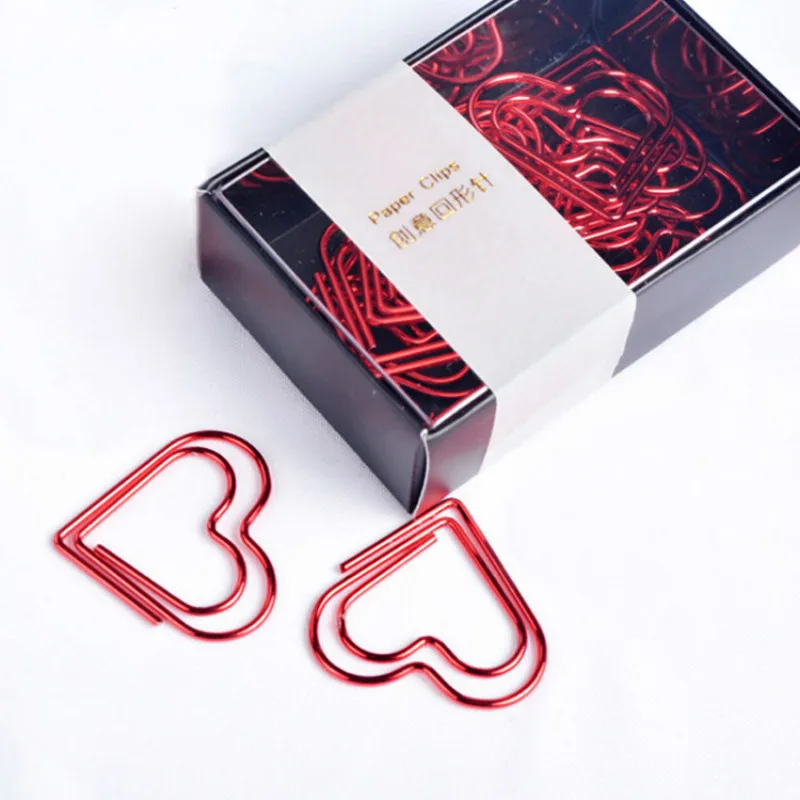 Red Heart Bookmarks Metal Gift Cute Clips Office Accessories Paper Clips Papel Clips Para Papel Papier bright red love heart