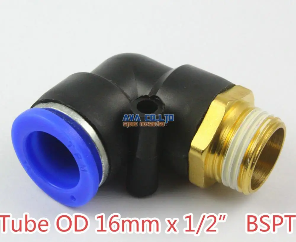 

5 Pieces Tube OD 16mm x 1/2" BSPT Male Elbow Pneumatic Connector Push In To Connect Fitting One Touch Quick Release Air Fitting