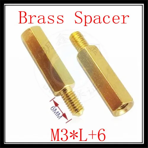 100Pcs/lot High Quality  M3*L+6 Male to Female   Brass Standoff Spacer M3