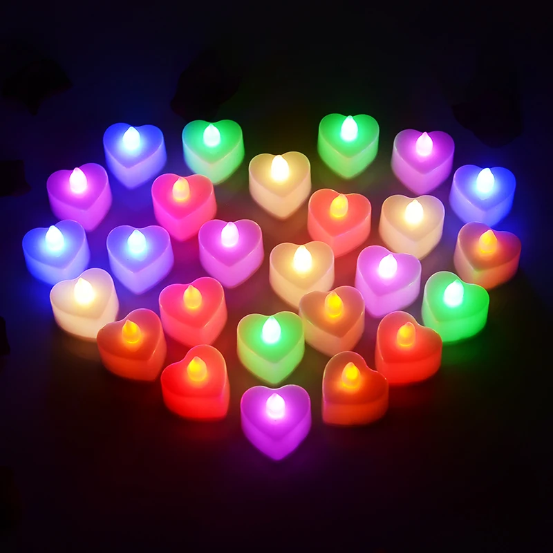 

mycyk Heart-shaped electronic candles birthday and wedding love set picture candles led candle lights 24pcs Flashing Tea Lights