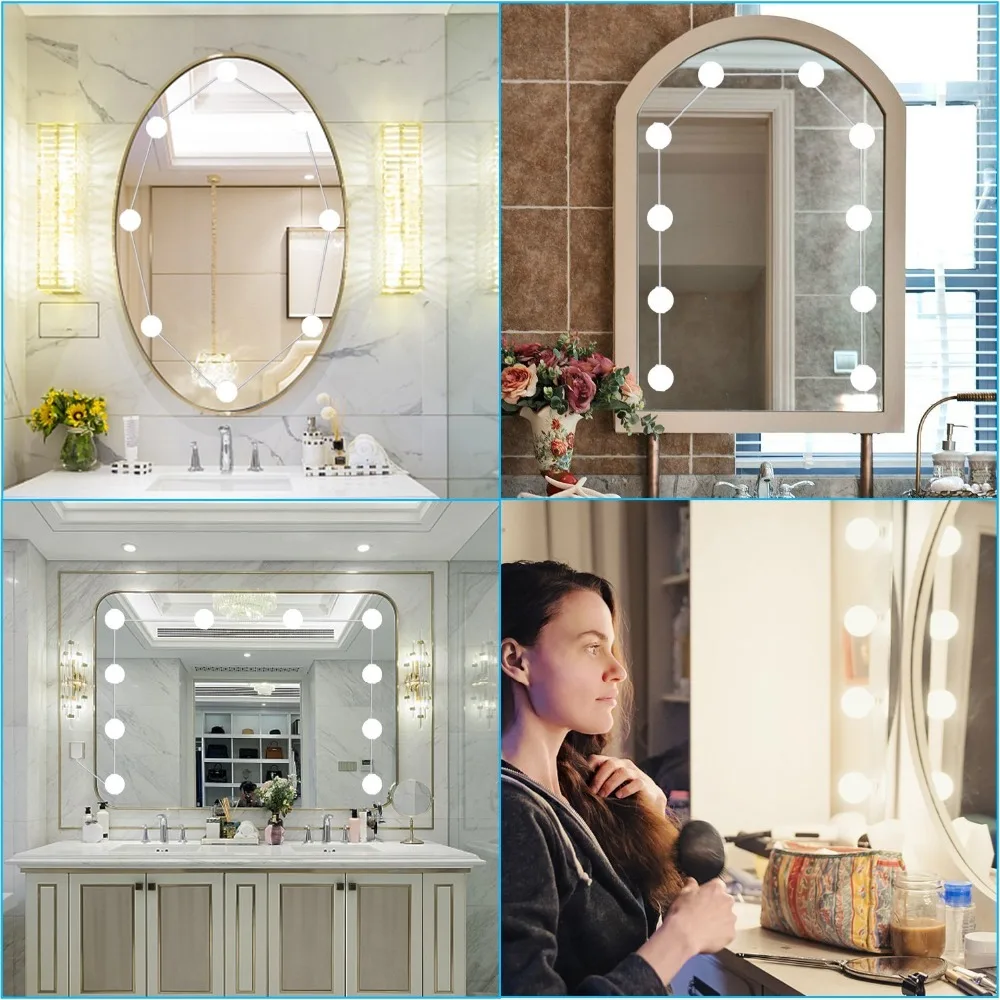 DONWEI 5W LED Makeup Mirror Light Dimmable Night Light 10 Pcs Bulbs Bright Wall Lights for Make-up Room Bedroom Bathroom