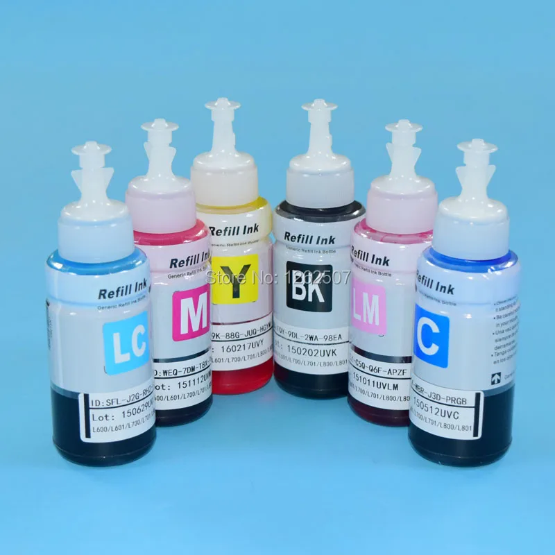 T6741 -T6746 6Color Compatible Water-Based Dye Inks Refill Kits For Epson L600 L601 L700 L701 L800 L801 L850 L1800 Printers