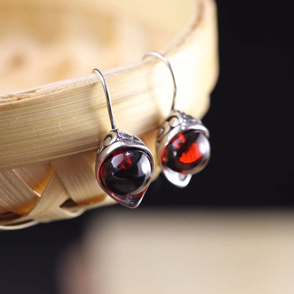 

KJJEAXCMY fine jewelry 925 pure silver inlaid garnet style hollowed LADIES EARRINGS JEWELRY ladies