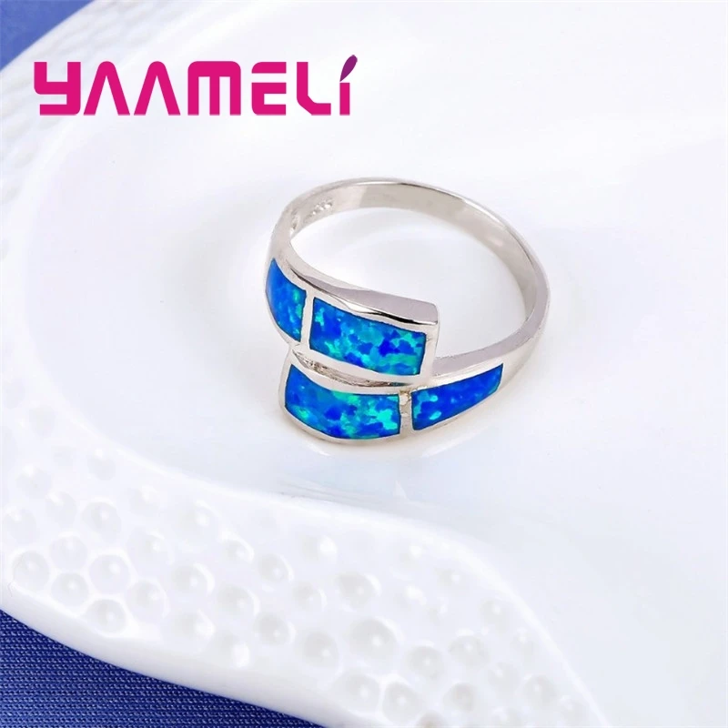 Winter Sale Fashion Blue Fire Opal Ring 925 Sterling Silver Jewelry Wedding Party Engagement Jewellery For Women Hot Sell