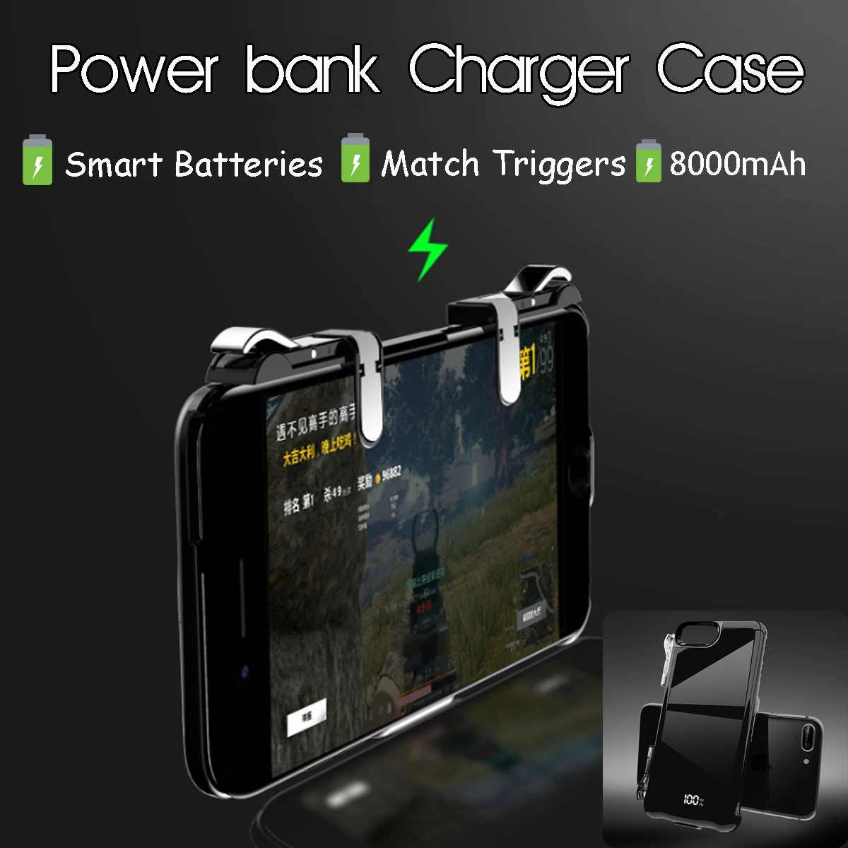 2 in 1 Portable 8000mAh Power Bank Charger Case Phone Case For iphone 6p/7p/8p w/ Match Gaming Trigger for PUBG Mobile