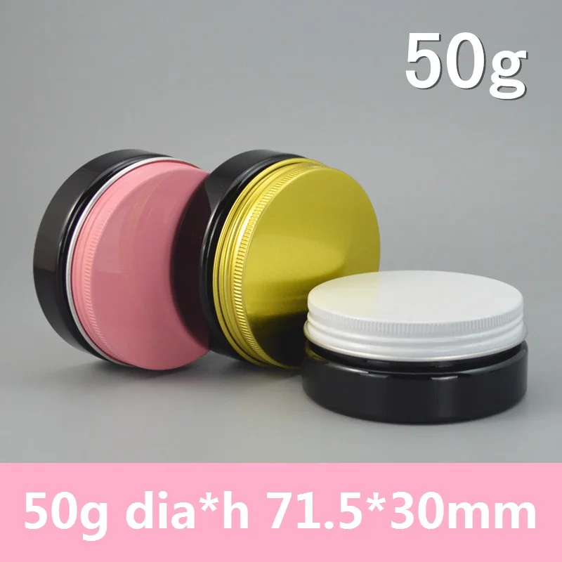 

50x50g packing containers black color best makeup packaging with metal lids empty cosmetic pots wholesale lotion jars