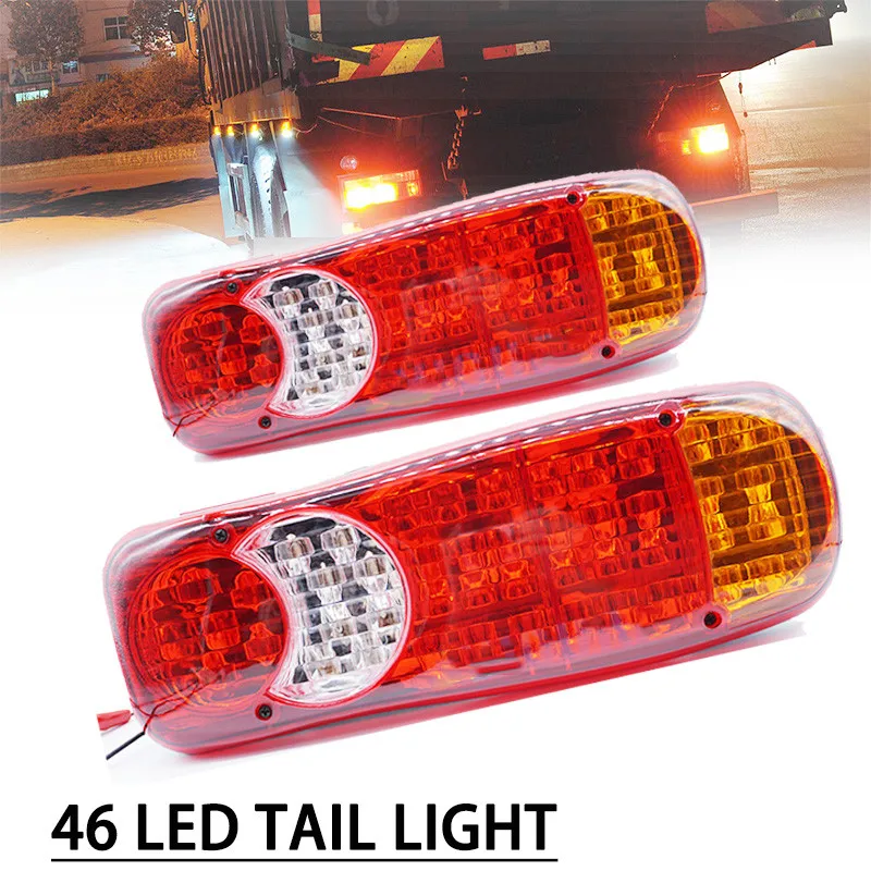 

1PAIR Waterproof 46 LED Taillights 12V Trailer Truck Lorry Stop Rear Tail Light Auto Car Signal Lamp Caution Indicator Fog Light