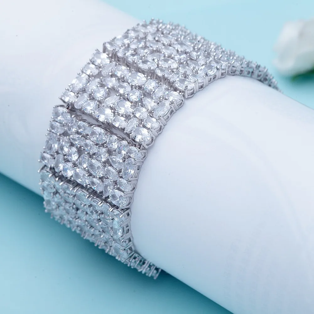 LUOTEEMI Luxury White Gold-Color Cubic Zirconia Micro Paved Women Lady Fashion Wedding Jewelry Big CZ Bracelets &  Bangles